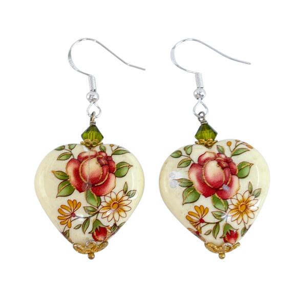 Estate Sterling Silver 925 Crystal Heart Dangle Earrings - Picture 4 of 8